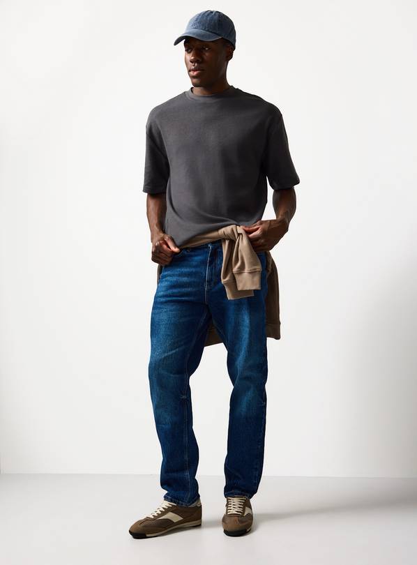 Dark Grey Relaxed Fit Ribbed T-Shirt XXXXL